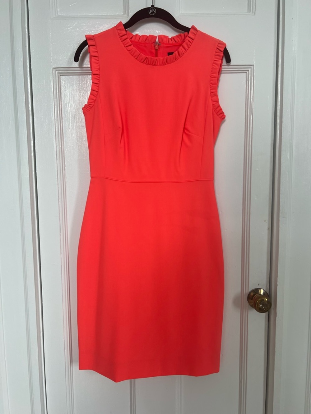 J. Crew Coral Sleeveless Ruffle Neck Sheath Dress